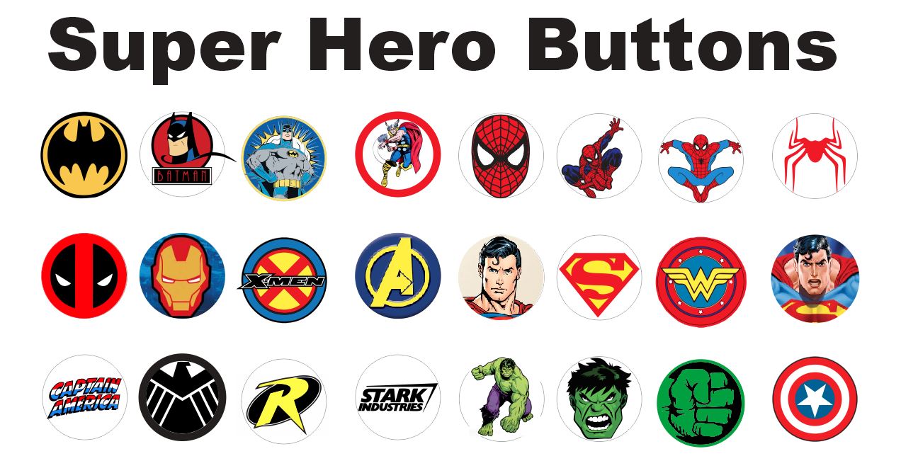 A13 Super Hero Buttons Pack of 24