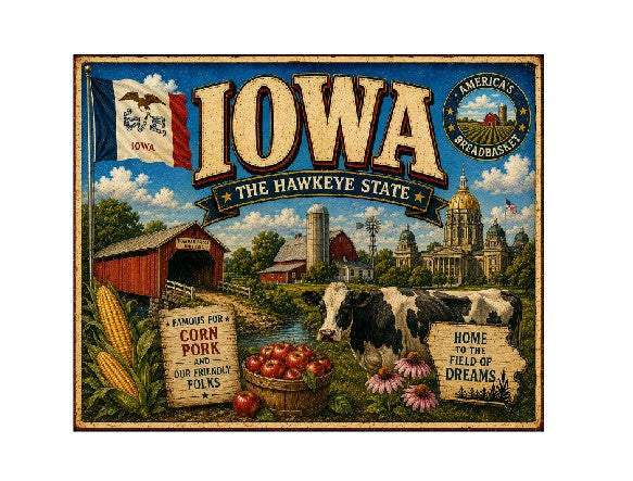 MS609 Vintage Style Metal Sign Iowa