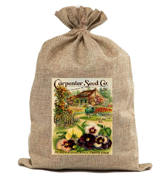 BUR101 Burlap Bag Vintage Style Bag Garden Seeds Pansies BUR101