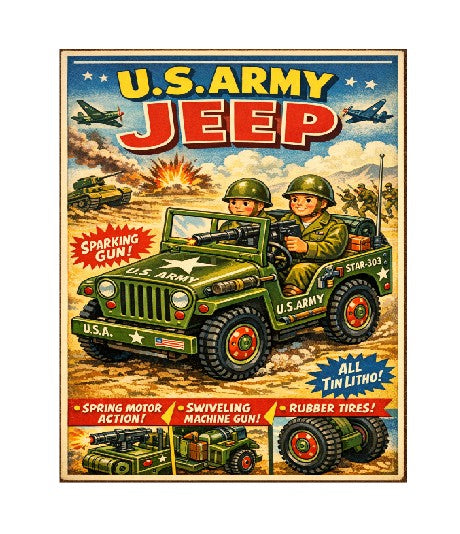 MS197 Vintage Style Tin Toy Metal Sign US Army Jeep