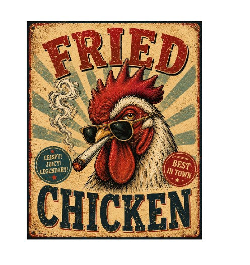 MS491 Vintage Style Metal Sign Fried Chicken