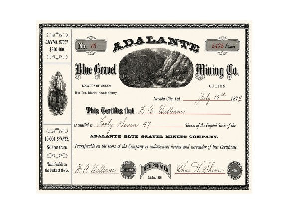 MS327 Vintage Style Metal Sign Mining Company Stocks Adalante