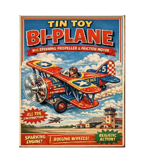 MS210 Vintage Style Tin Toy Metal Sign Bi-Plane
