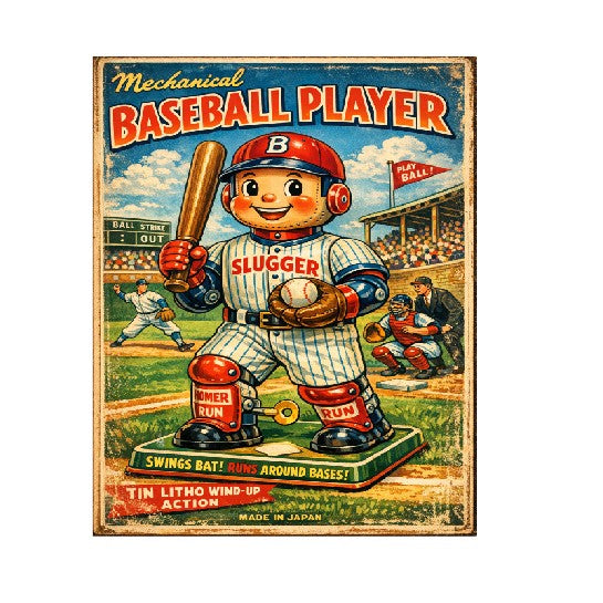 MS209 Vintage Style Tin Toy Metal Sign Baseball Player