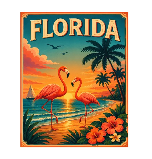 MS387 Vintage Style Metal Sign Florida Flamingos