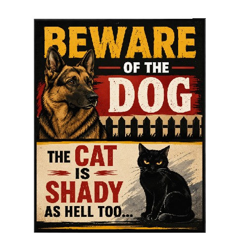 MS428 Vintage Style Metal Sign Funny Beware of Dog Sign