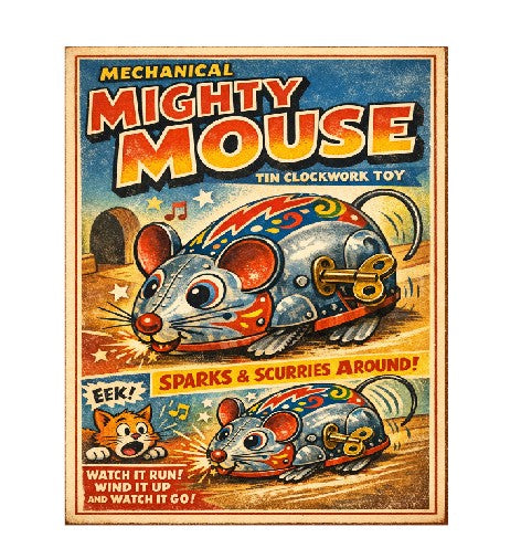 MS204 Vintage Style Tin Toy Metal Sign Mighty Mouse