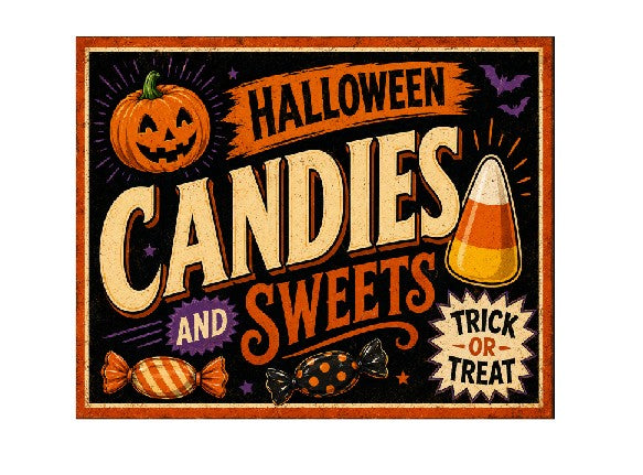 MS397 Vintage Style Metal Sign Halloween Candies