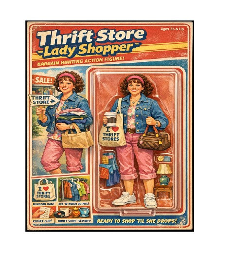 MS359 Retro Style Funny Metal Sign The Thrift Store Lady Shopper
