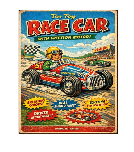 MS194 Vintage Style Tin Toy Metal Sign Race Car