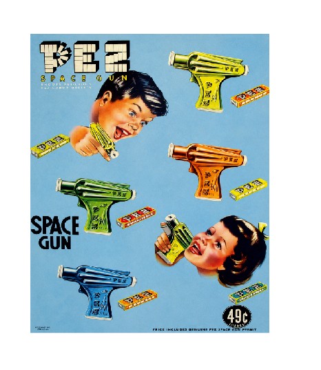 MS394 Vintage Style Metal Sign Candy Dispenser Space Gun