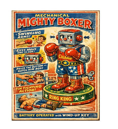 MS218 Vintage Style Tin Toy Metal Sign Mighty Boxer