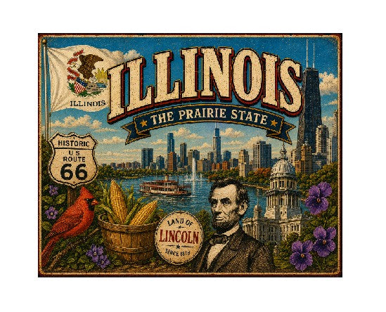 MS606 Vintage Style Metal Sign Illinois