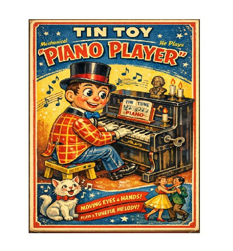 MS220 Vintage Style Tin Toy Metal Sign Piano Player