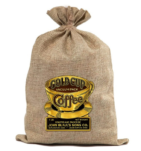 BUR53 Burlap Bag Vintage Style Bag Coffee Gold Cup