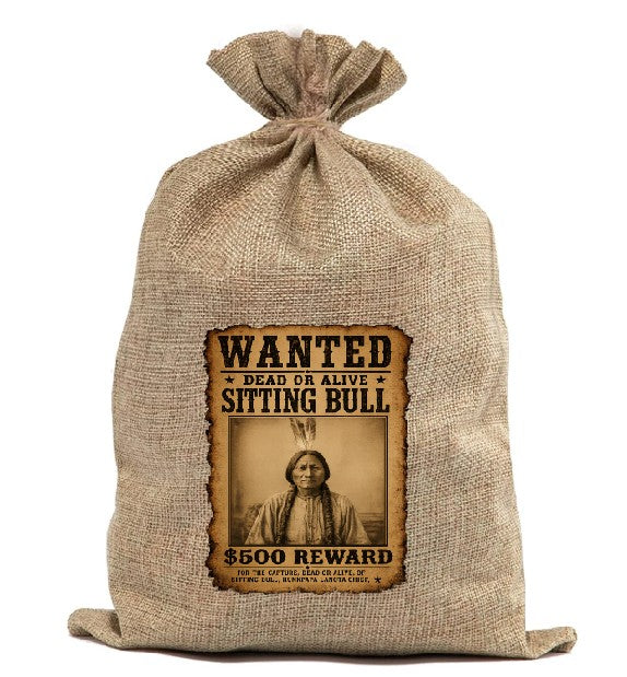 BUR81 Burlap Bag Vintage Style Bag Wanted Sitting Bull