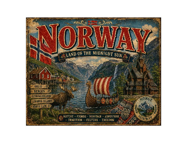 MS697 Vintage Style Metal Sign Norway