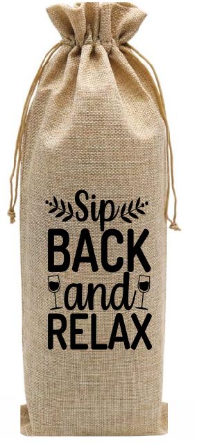 BOT02 Burlap Drawstring Bottle Bag Gift Bag Sip Back