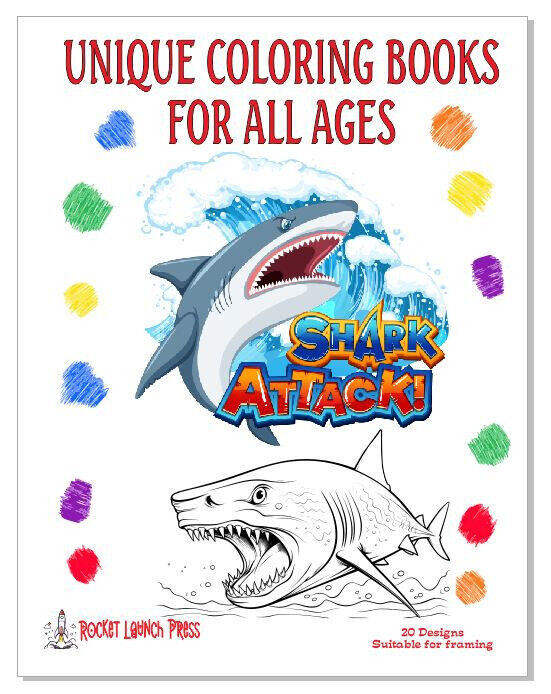 Shark Attack Adult coloring book AB06 ISBN 978-1-967538-03-4