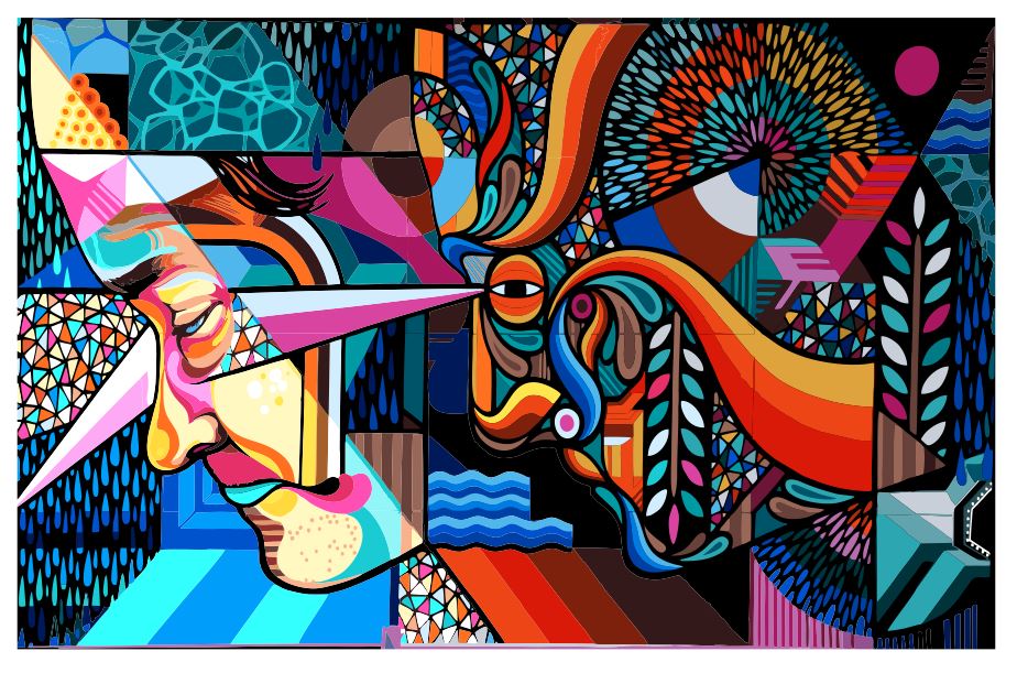 (A001) Two Faces Abstract Art