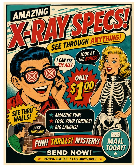 MS256 Vintage Style Metal Sign X-Ray Glasses
