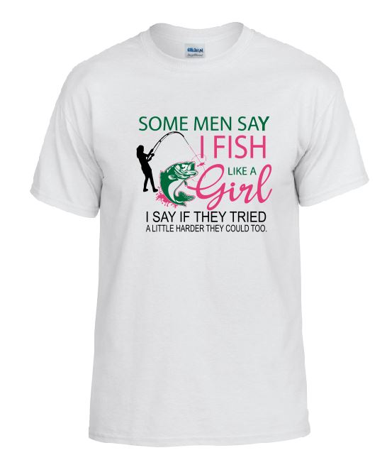 TS14 Fish Like A Girl White T-Shirt