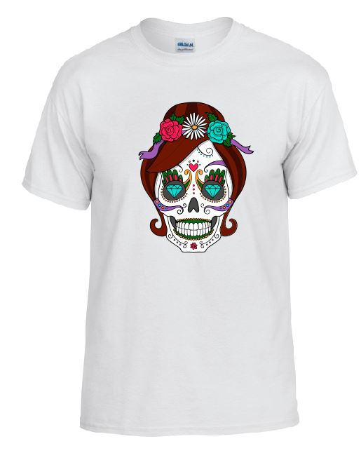 TS09 Lady Diamond Eyes Sugar Skull White T-Shirt
