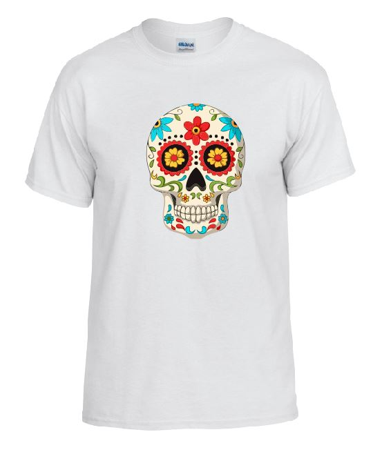 TS08 Flower Eyes Sugar Skull White T-Shirt