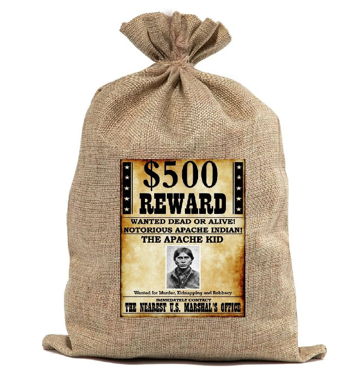 BUR26 Coin Collector Wanted Poster Burlap Bag The Apache Kid