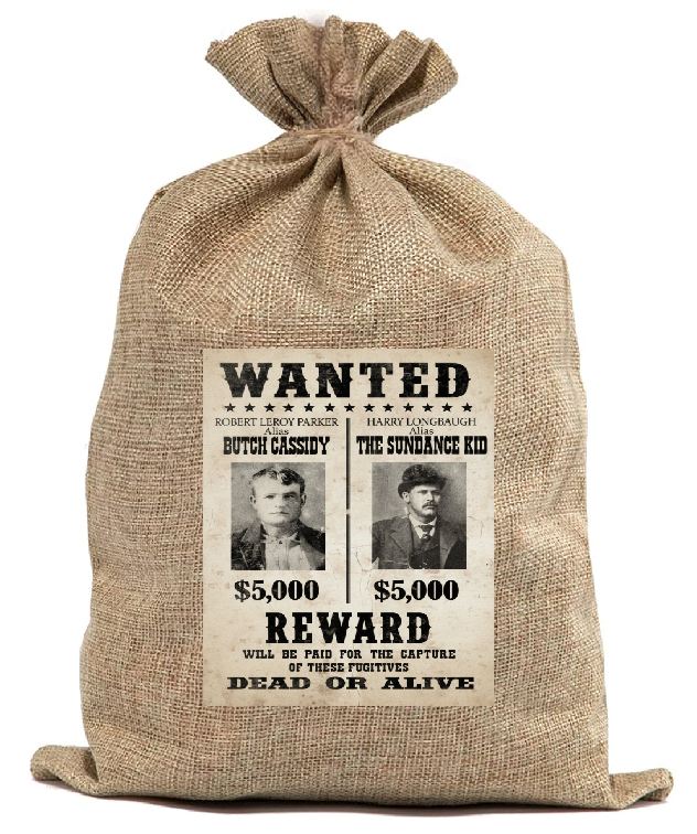 BUR21 Wanted Poster Burlap Bag Butch Cassidy