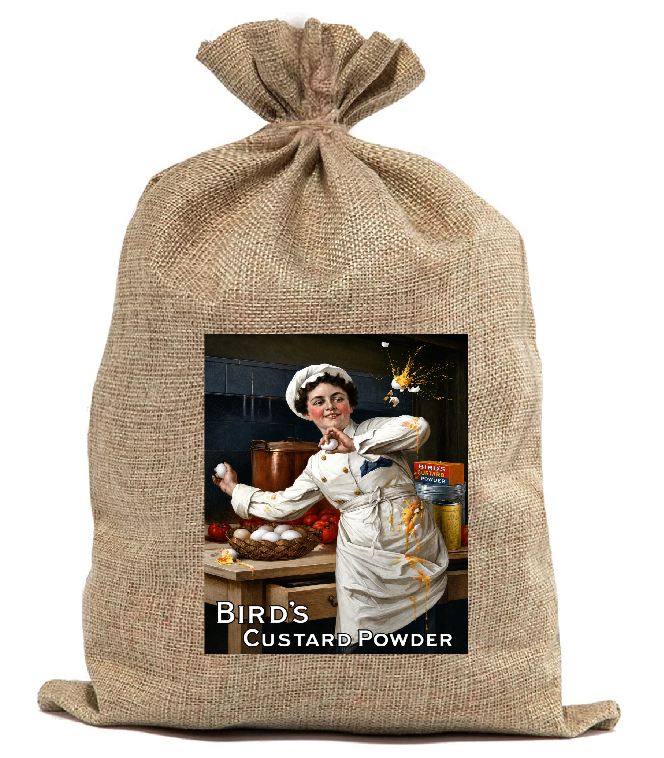 BUR31 Burlap Bag Vintage Style Bag Birds Custard Powder