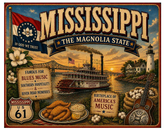 MS623 Vintage Style Metal Sign Mississippi