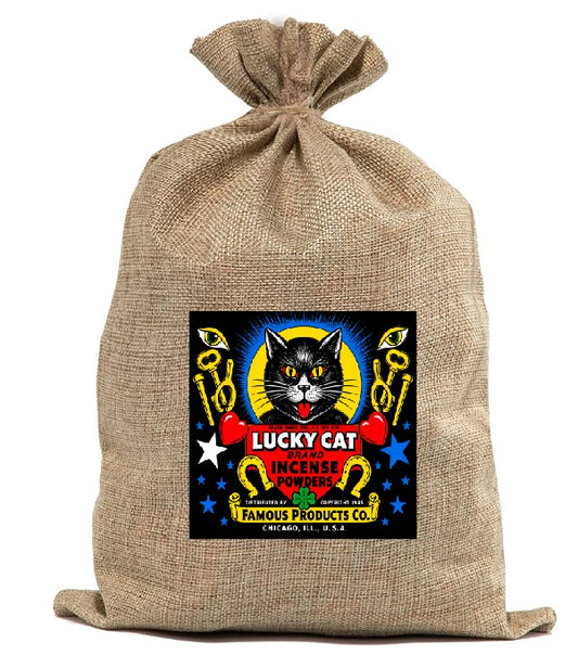 BUR33 Burlap Bag Vintage Style Bag Lucky Cat Incense