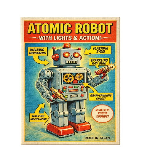MS202 Vintage Style Tin Toy Metal Sign Atomic Robot