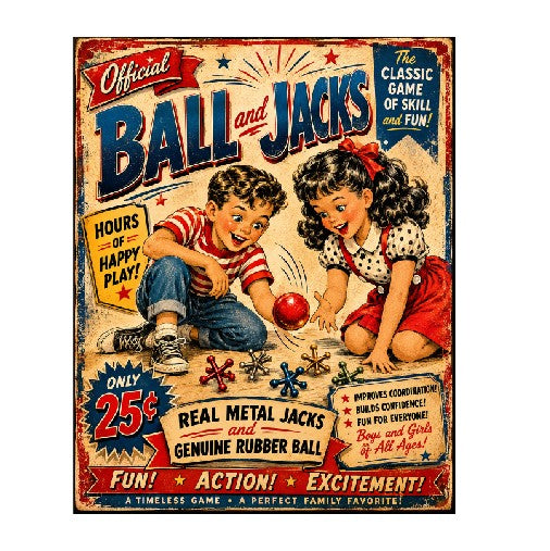 MS463 Vintage Style Metal Sign Ball and Jacks Game