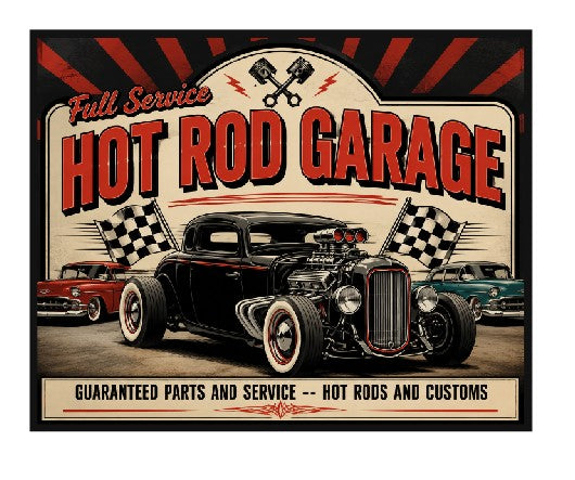 Vintage Style Metal Sign Hot Rod Garage MS960