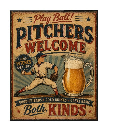 MS486 Vintage Style Metal Sign Pitchers Welcome