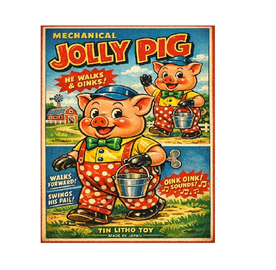 MS205  Vintage Style Tin Toy Metal Sign Jolly Pig