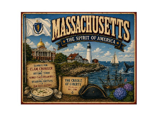 MS619 Vintage Style Metal Sign Massachusetts