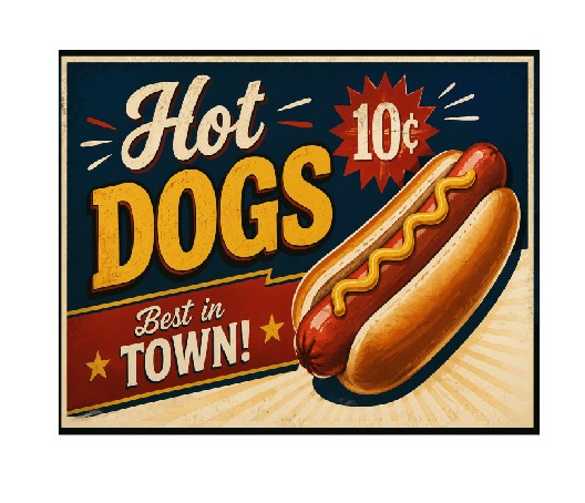 MS439 Vintage Style Metal Sign Hot Dogs