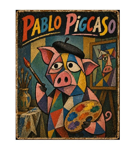MS544 Vintage Style Metal Sign Funny Pig Sign