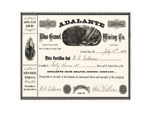 MS327 Vintage Style Metal Sign Mining Company Stocks Adalante