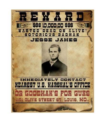 MS499 Vintage Style Metal Sign Reward Jesse James