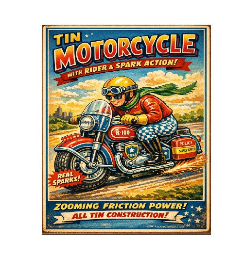 MS198 Vintage Style Tin Toy Metal Sign Motorcycle