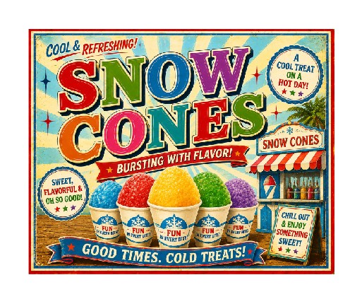 MS695 Vintage Style Metal Sign Snow Cones
