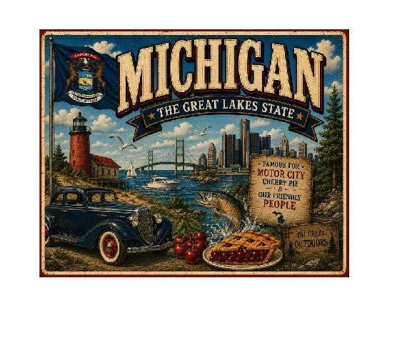 MS620 Vintage Style Metal Sign Michigan