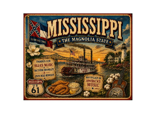MS623 Vintage Style Metal Sign Mississippi