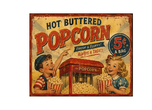 MS483 Vintage Style Metal Sign Buttered Popcorn