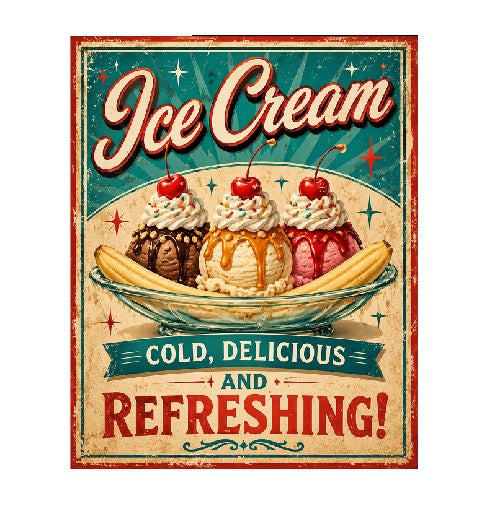 MS462 Vintage Style Metal Sign Ice Cream Sundae