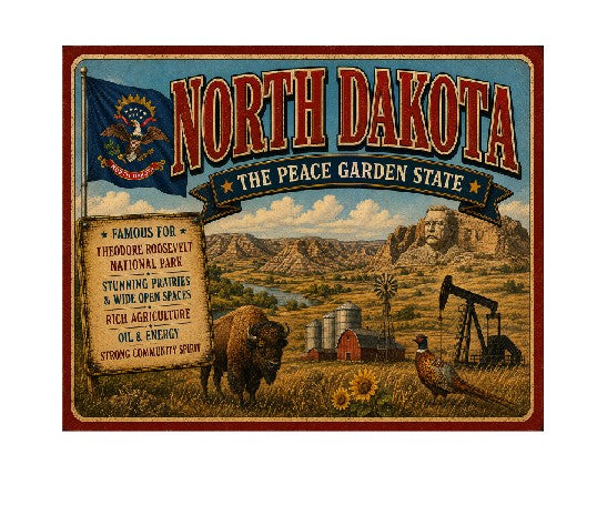 MS638 Vintage Style Metal Sign North Dakota